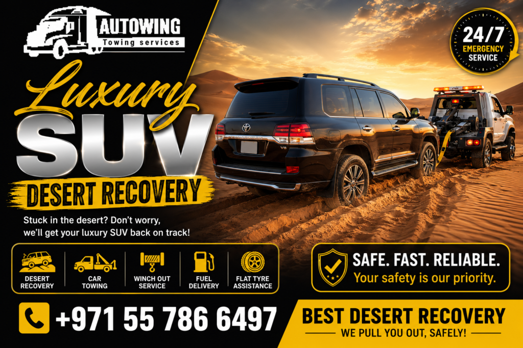 Luxury SUV Desert Recovery Abu Dhabi – 24/7 Premium Off-Road Recovery Services