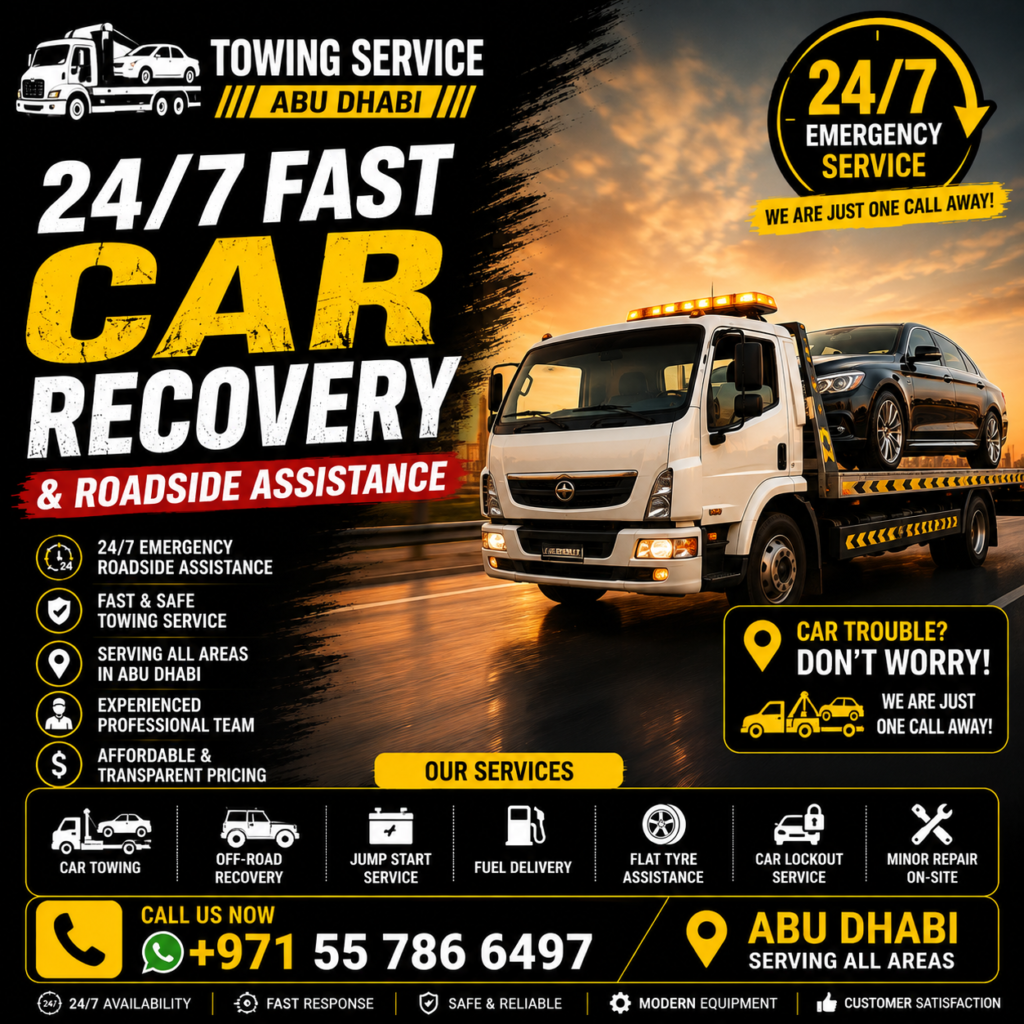 Towing Service Abu Dhabi – 24/7 Fast Car Recovery & Roadside Assistance